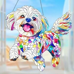 Multicolored Mosaic Maltese 2
Sided Acrylic Suncatcher With Metal Chain